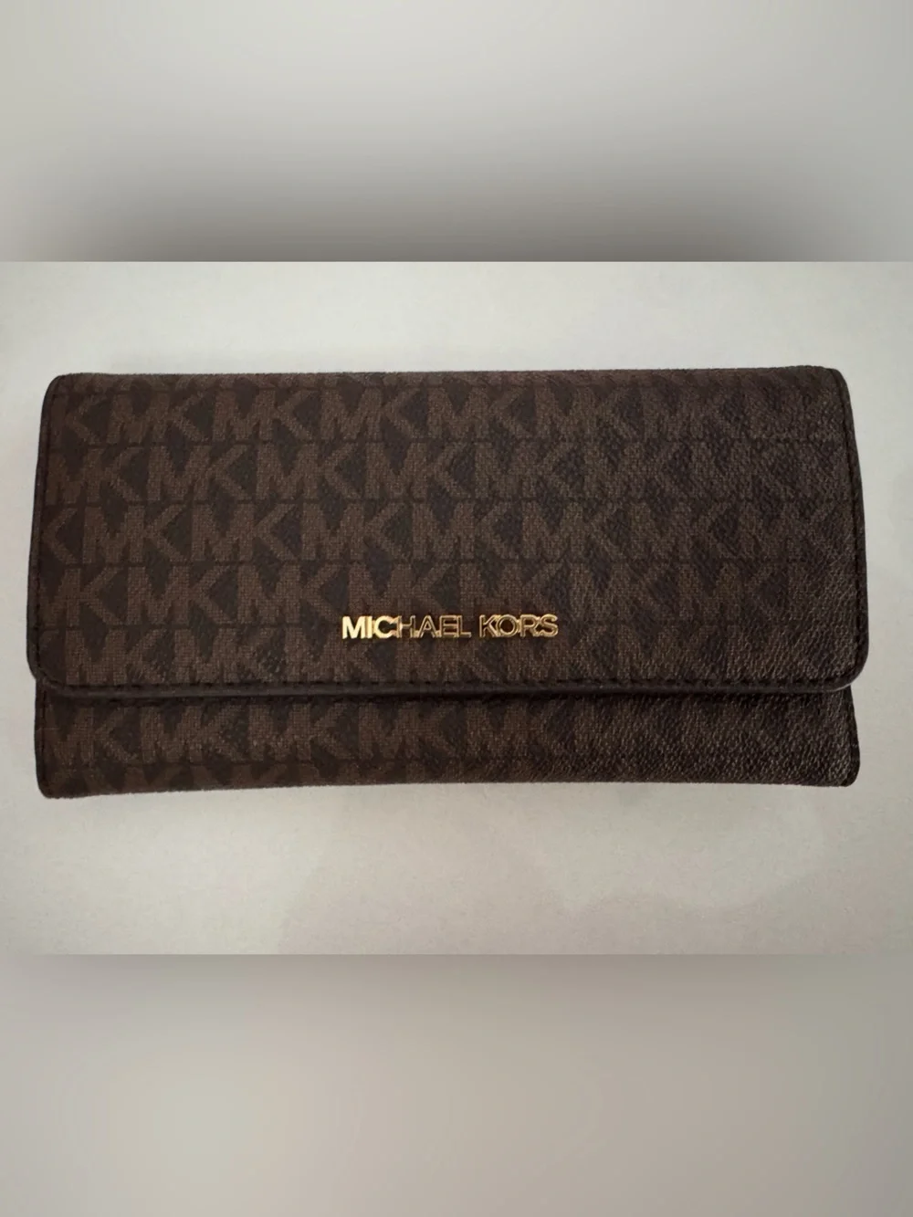 Michael Kors Brown Logo-Print Card & Key Holder with Gold Hardware